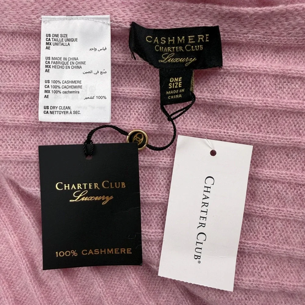 Charter Club Luxury 100% Cashmere Scarf Pink Ribbed Knit Winter Wrap NWT Soft